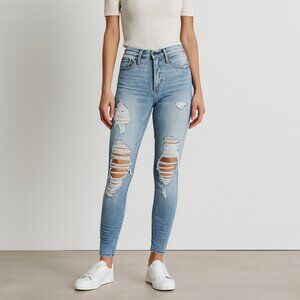RtA Distressed Skinny Jeans Women’s Size 25 Blue Mid Rise Knee Pleat Denim